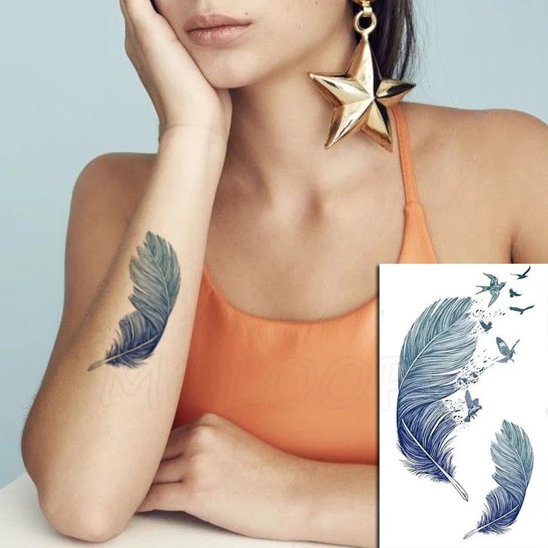 Waterproof Temporary Tattoo Sticker Black Wolf Arrow Rose Butterfly Flash Tattoos Totem Line Body Art Hand Fake Tatoos Women Men