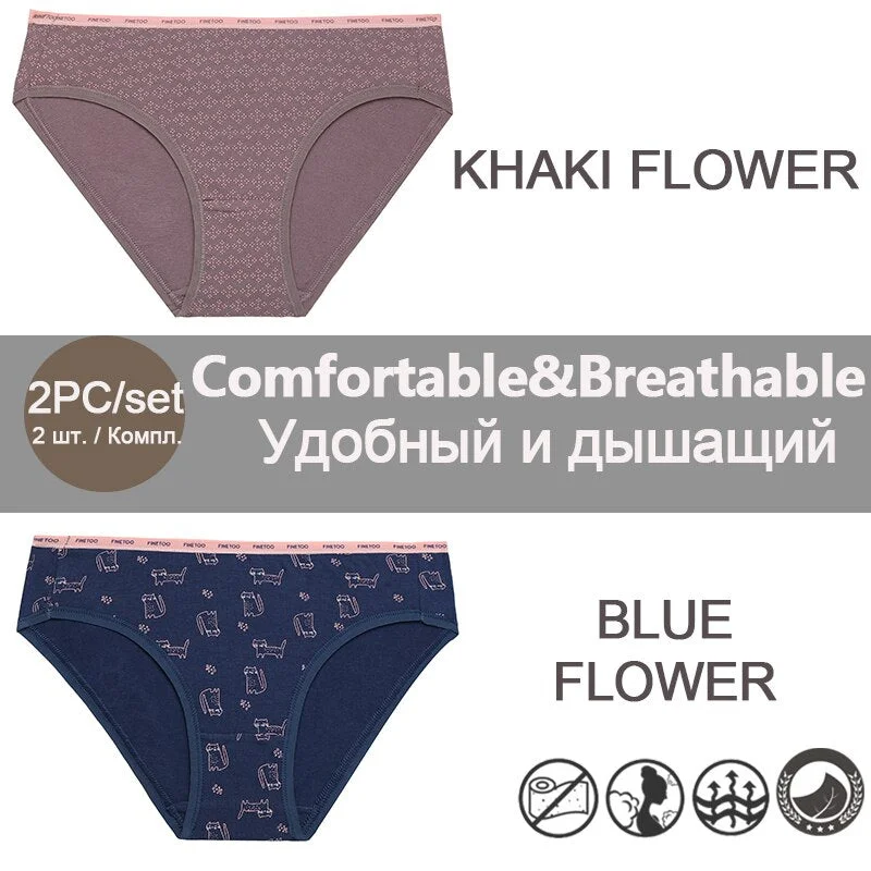 FINETOO 1/2PCS Women's Cotton Panties Sexy Lingerie Fashion Letter Waist Female Cute Pantys M-XXL Ladies Floral Printed Briefs