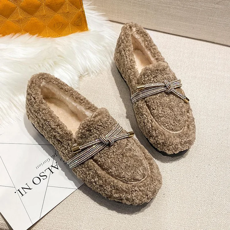 Women's Loafers Faux Shearling Buckled Furry Flats Loafers shopify Stunahome.com