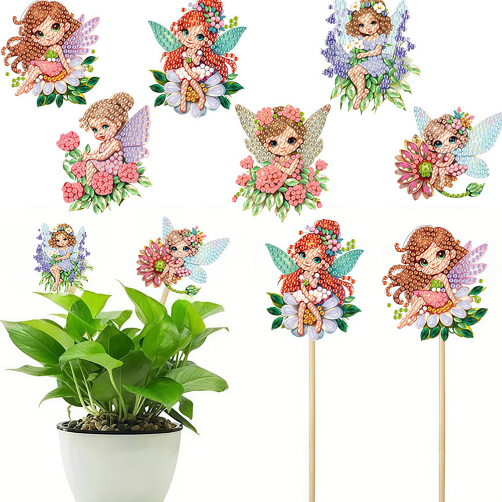 6Pcs Diamond Painting Kits Garden Stakes Diamond Art Kits (Flower Fairy B)