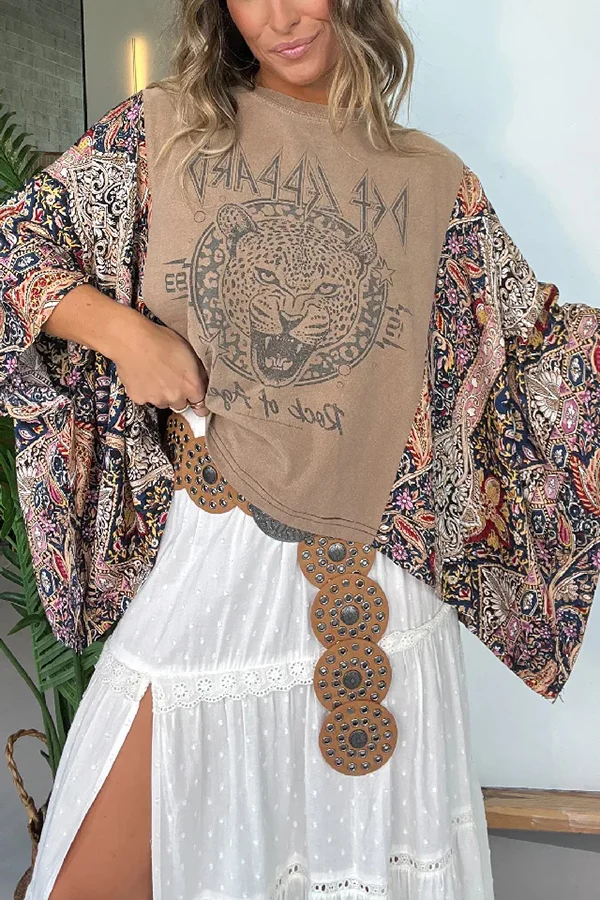 Unique Ethnic Print Batwing Sleeve Loose Top