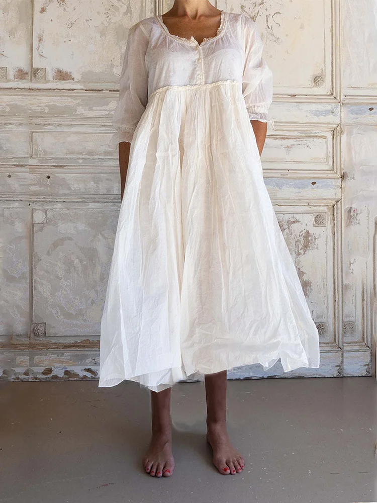 Plain Mid-length Sleeve Midi Vintage Dress
