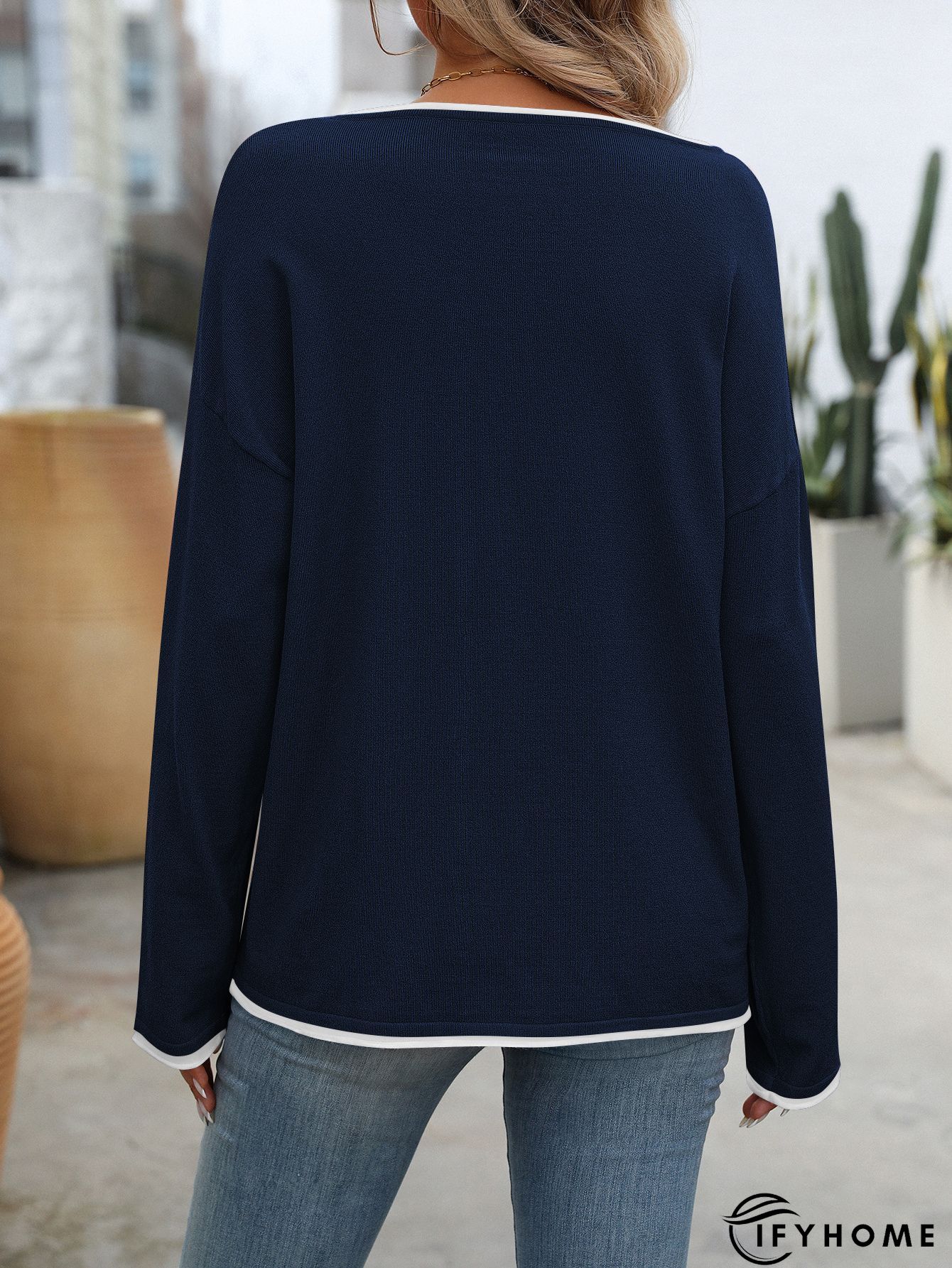 Women Plain Autumn Casual Jersey Pullover Standard Long sleeve Regular Regular T-shirt | IFYHOME