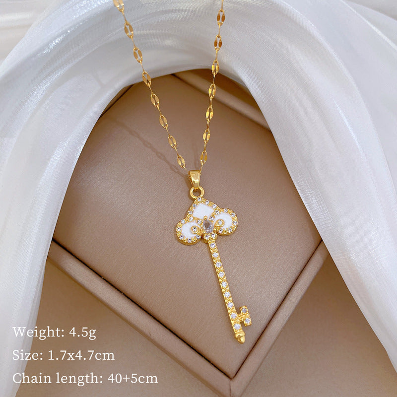 Cartoon Geometric Titanium Steel Diamond Inlay Necklaces