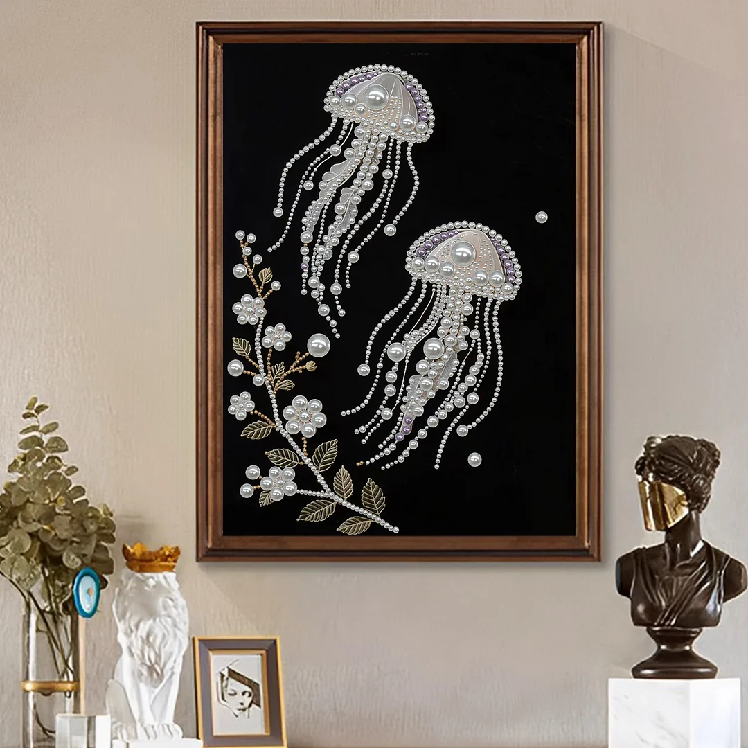 Pink Jellyfish Special Shaped 5D DIY Partial Drill Diamond Painting Kits Wall Decor 35x45cm