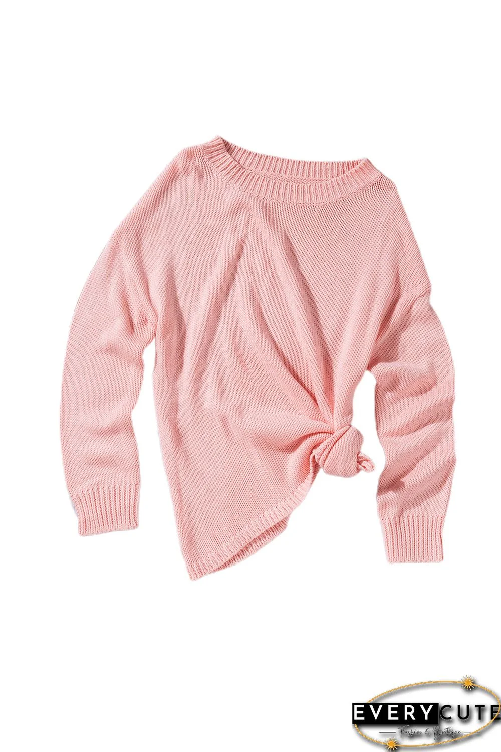 Pink Oversize Knitted Drop-shoulder Sleeve Sweater