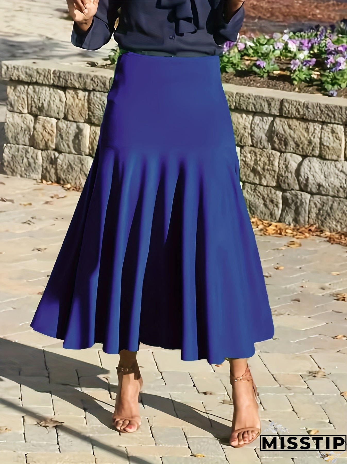 Plus Size Party Skirt, Women's Plus Solid High Rise Non-stretch Maxi Mermaid Skirt