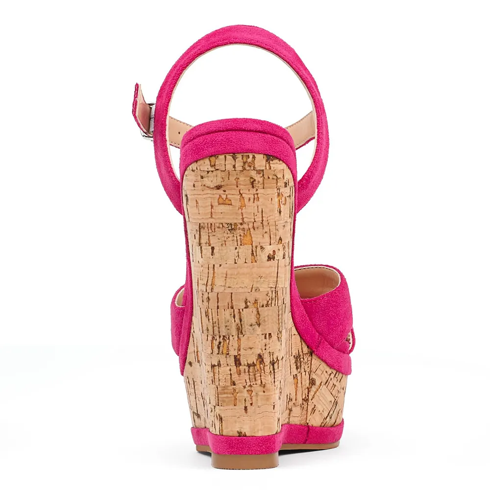 150mm/5.9" Women's Fashion Platform Wedge Sandals Heeled Buckle Shoes For Summer-vocosishoes