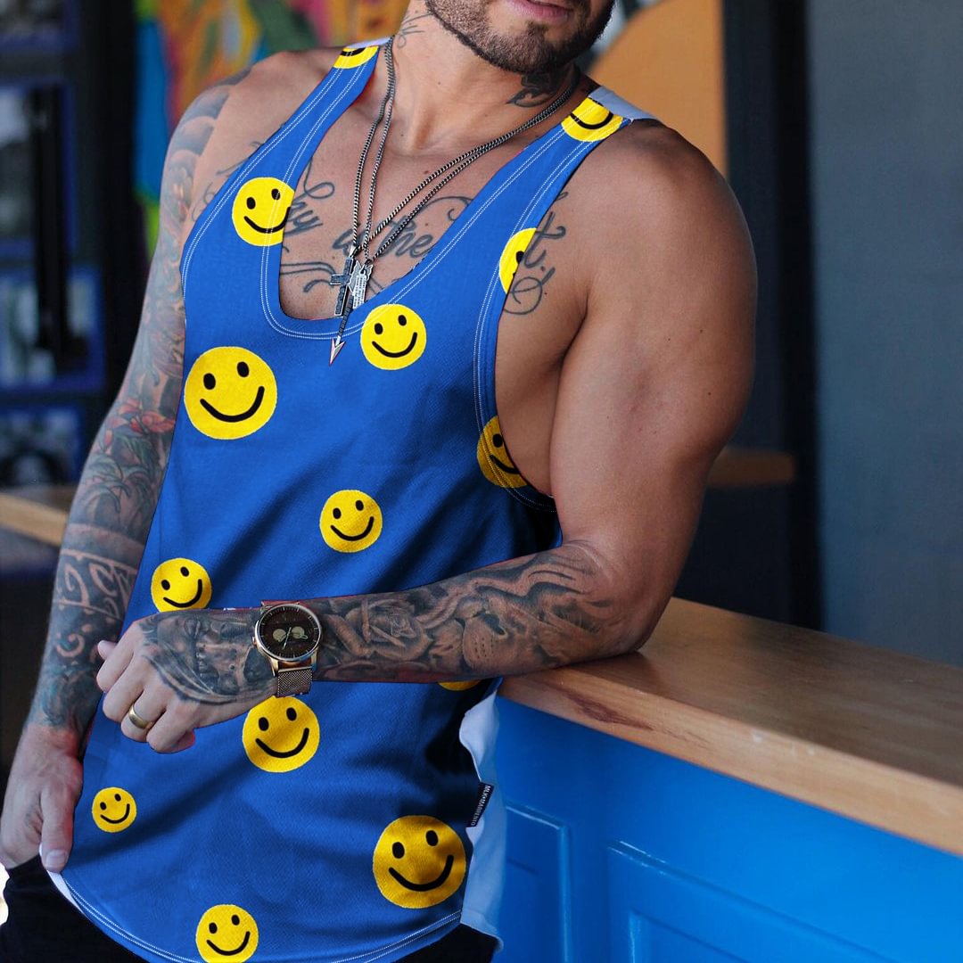 Men's Casual Smiley Vest Seaside Beach Breathable Vest Top