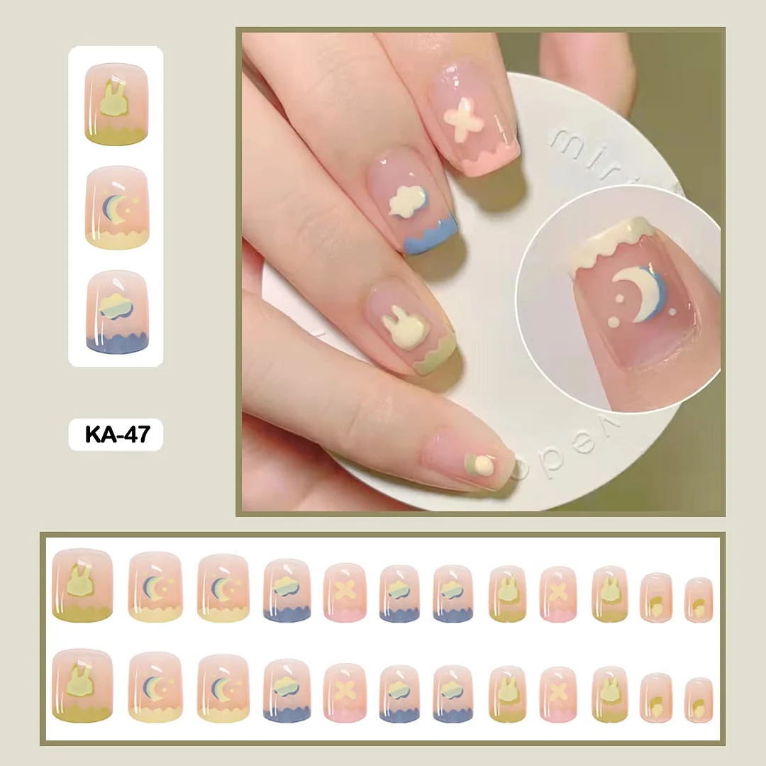 Butterfly Lovely Girl Nail Art Wearable Press On Fake Nails Tips With Glue And Sticker 24pcs/box With Wearing Tools As Gift-Nail Inspo
