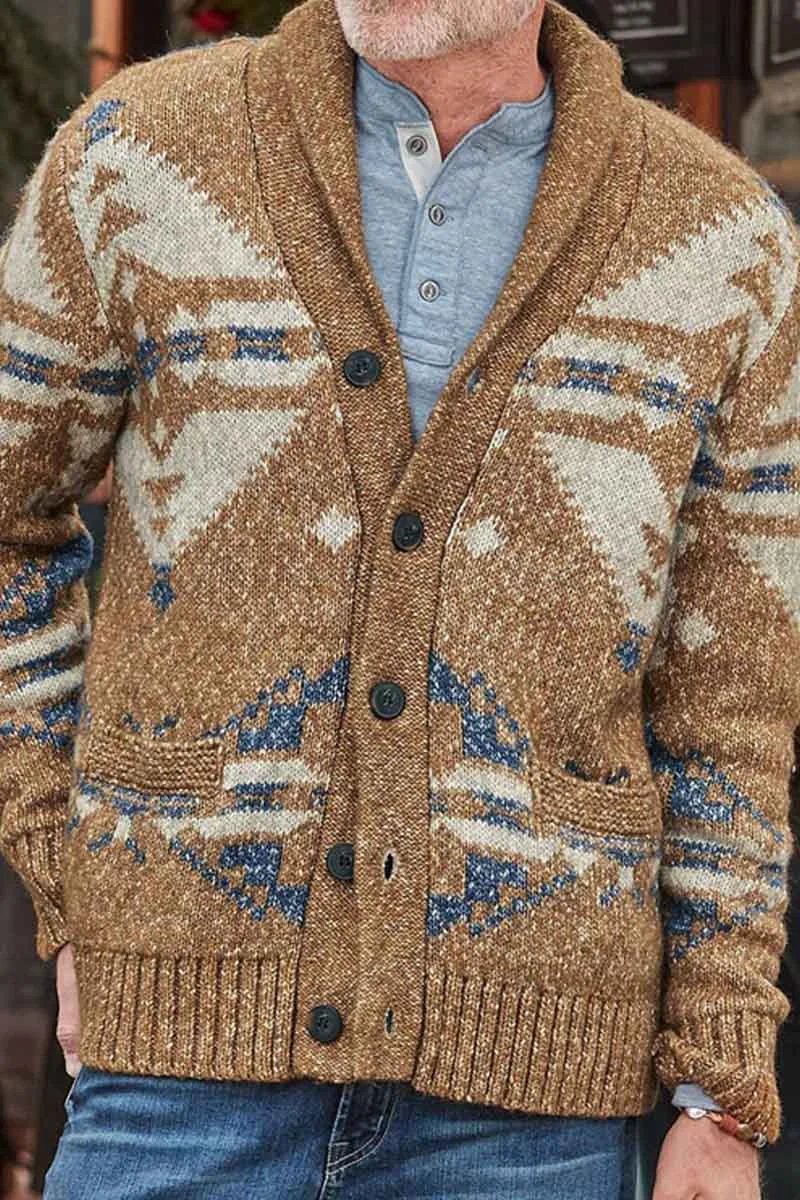 Men's Lapel Single Breasted Long Sleeve Cardigan