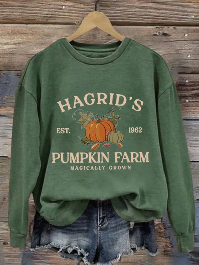 Women's Hagrid'S Pumpkin Patch Print Long Sleeve Sweatshirt 