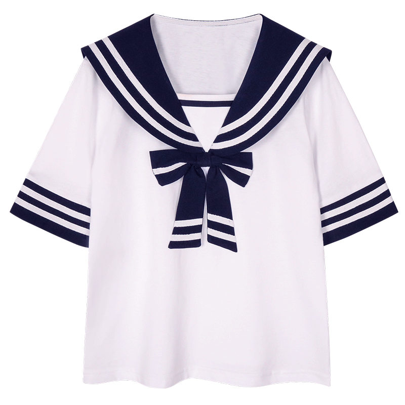 Royal Blue Short Sleeves Grid Skirt Sailor Uniform Cosplay Costume Only Top