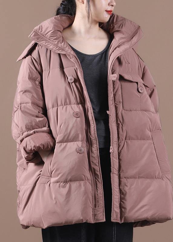 Fine plus size snow jackets pink hooded zippered goose Down coat