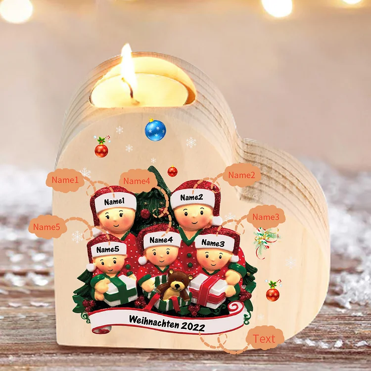 Kettenmachen Herzform Kerzenhalter Personalisierte 5 Namen & Text Weihnacht Thema mit 5 Familienmitgliedern