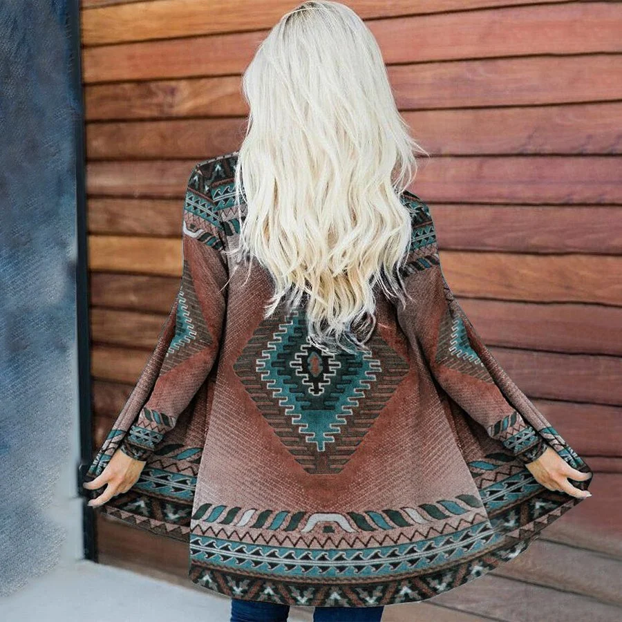 Ladies Vintage Western Print Long Sleeve Cardigan Jacket