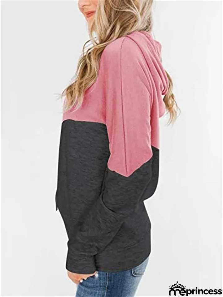 Women Color Block Drawstring Long&nbsp;Sleeve Pullover Hoodie