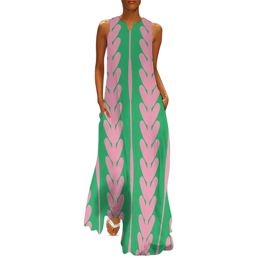 Style & Comfort for Mature Women Plus Size Printed Sleeveless Casual Women Maxi Dress with Pockets in Pattern Striped, Green, Pink