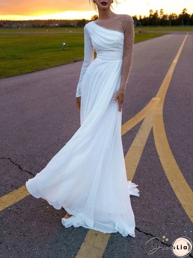 Dresses Mesh Panel Crew Neck Long Sleeve Dress for Women