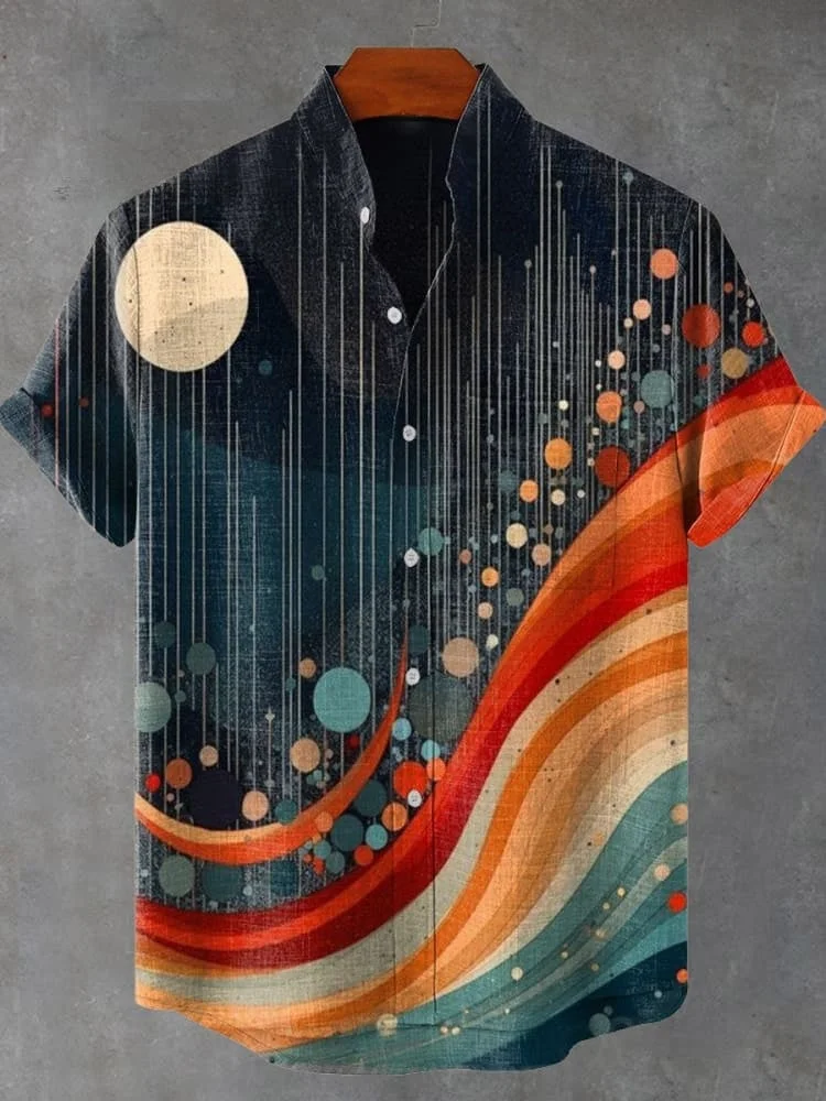 Color Art Wave Moon Art Print Casual Shirt