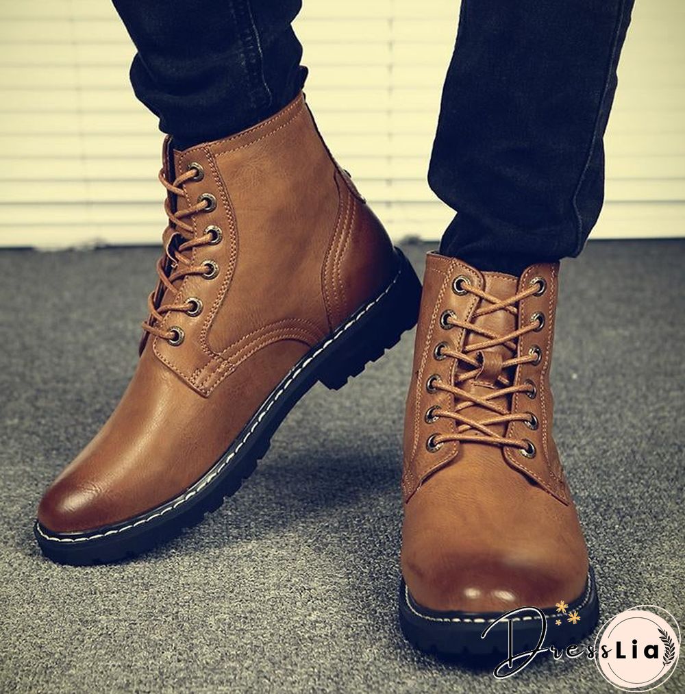 Men Genuine Leather Winter Snow Fashion Boots Pointed Toe Mid-Calf Boots For Men Ankle Non-slip Shoes