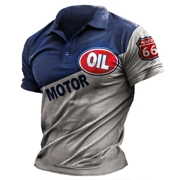 Men's Outdoor Motor Oil Route 66 Contrast Polo T-Shirt