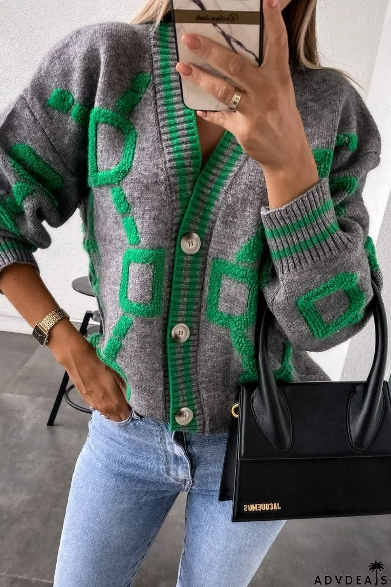 Geometric Button Cardigan