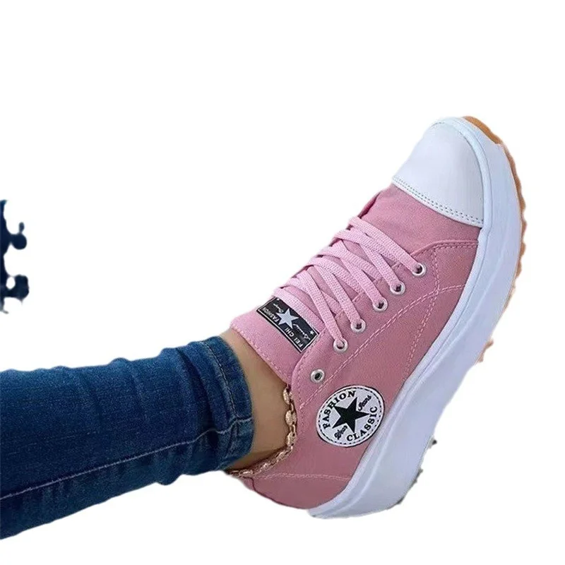 Yyvonne Fashion Spring New Low-Top Single Shoes Women's Thick-Sled Round-Headed Canvas Shoes Pine Cream Soles With Large-Size Women's Shoes