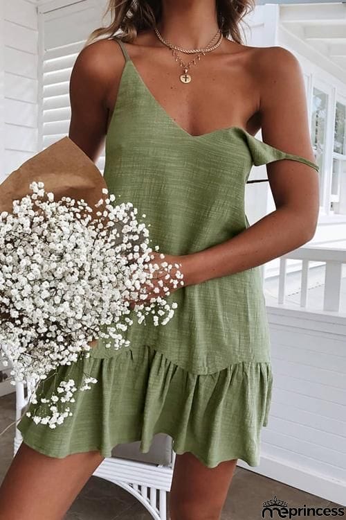 Holly Solid Color Suspender Mini Dress