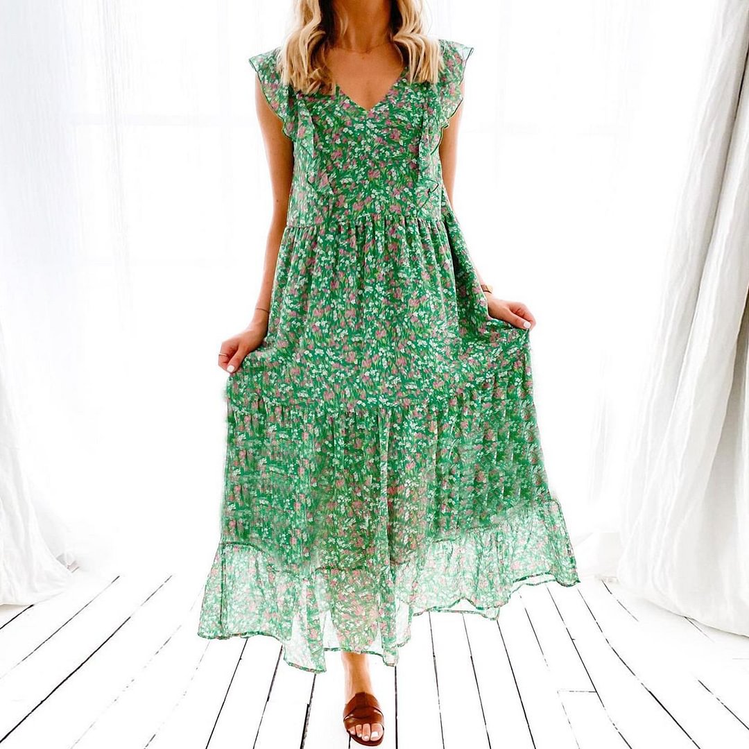 Classy Print V-Neck Sleeveless Maxi Dress