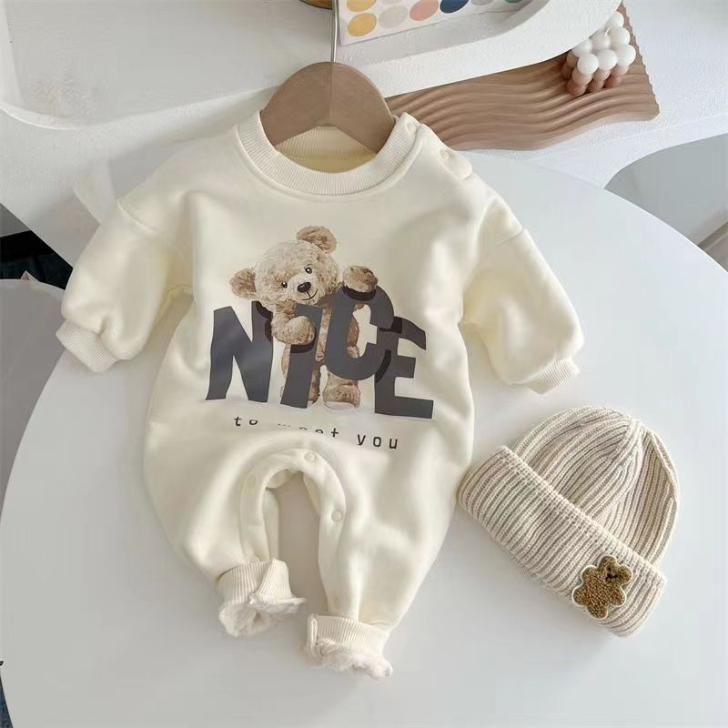 Baby Bear and Letter Print Long Sleeve Pullover Romper