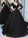 Sequinned Backless V-Neck Long Sleeves Evening Dress