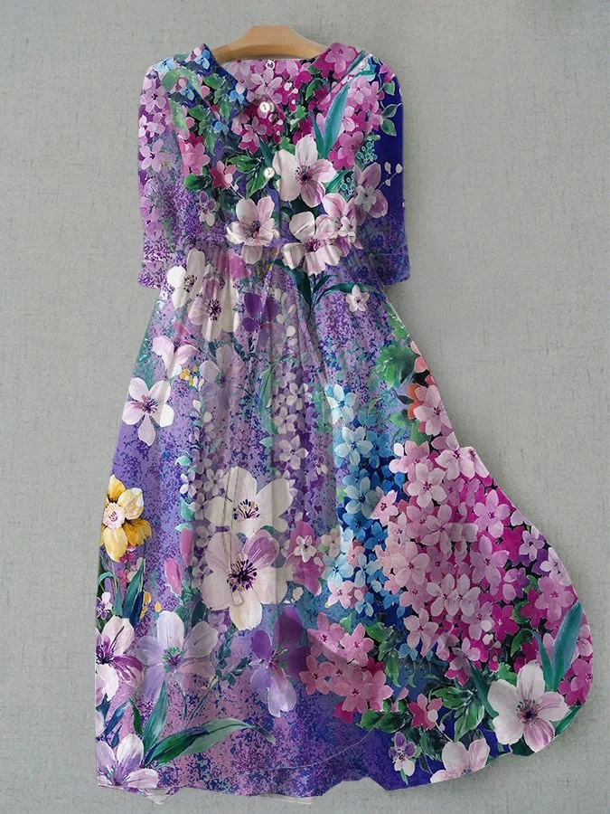 Women's Oil Painting Flower Printed Dress