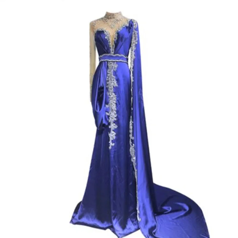 Miabel Shinning Yellow Bead Embroidery Mermaid Floor Length Prom Dress With Shawl