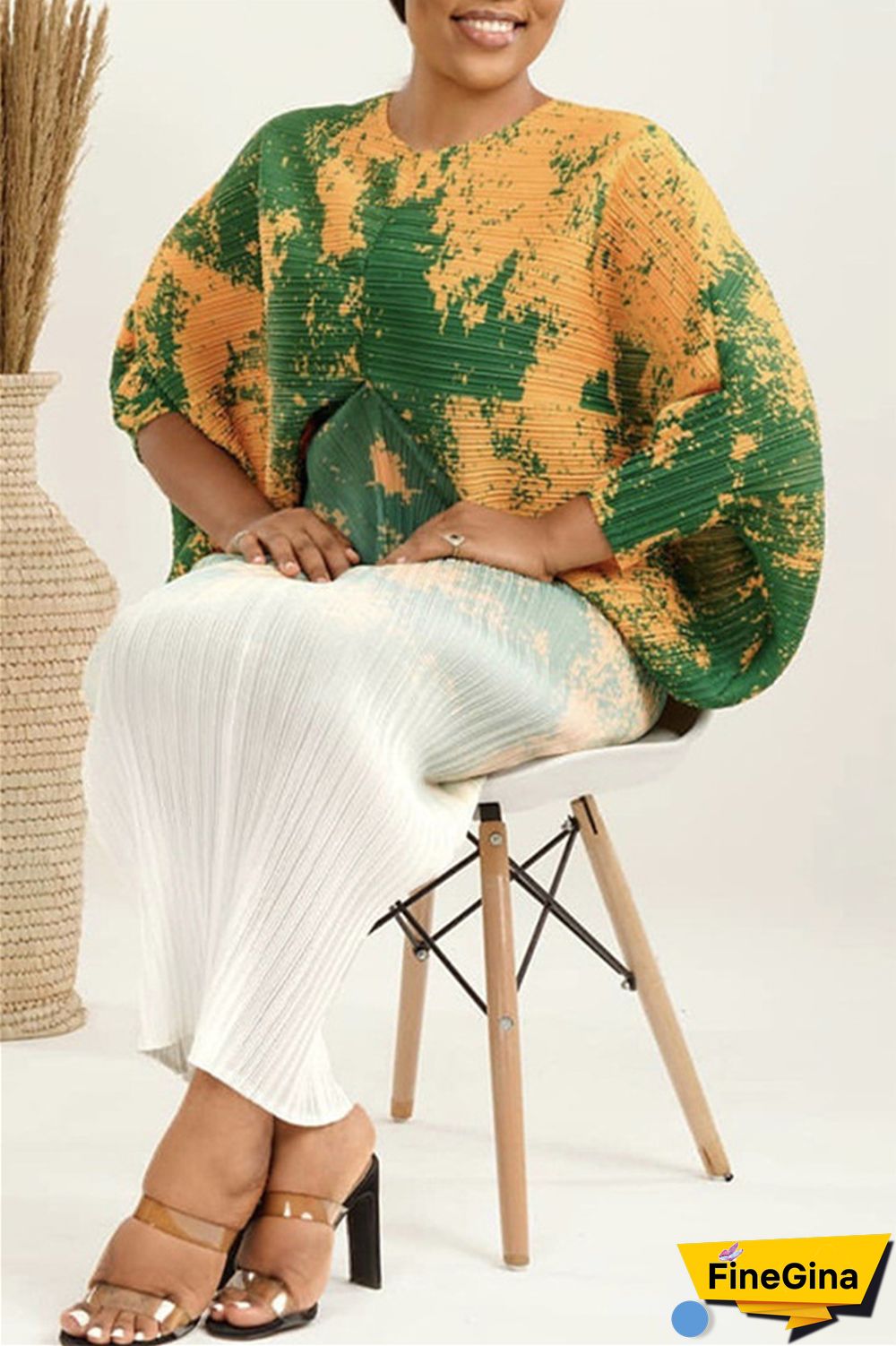 Pink Purple Casual Print Patchwork V Neck Pencil Skirt Plus Size Dresses