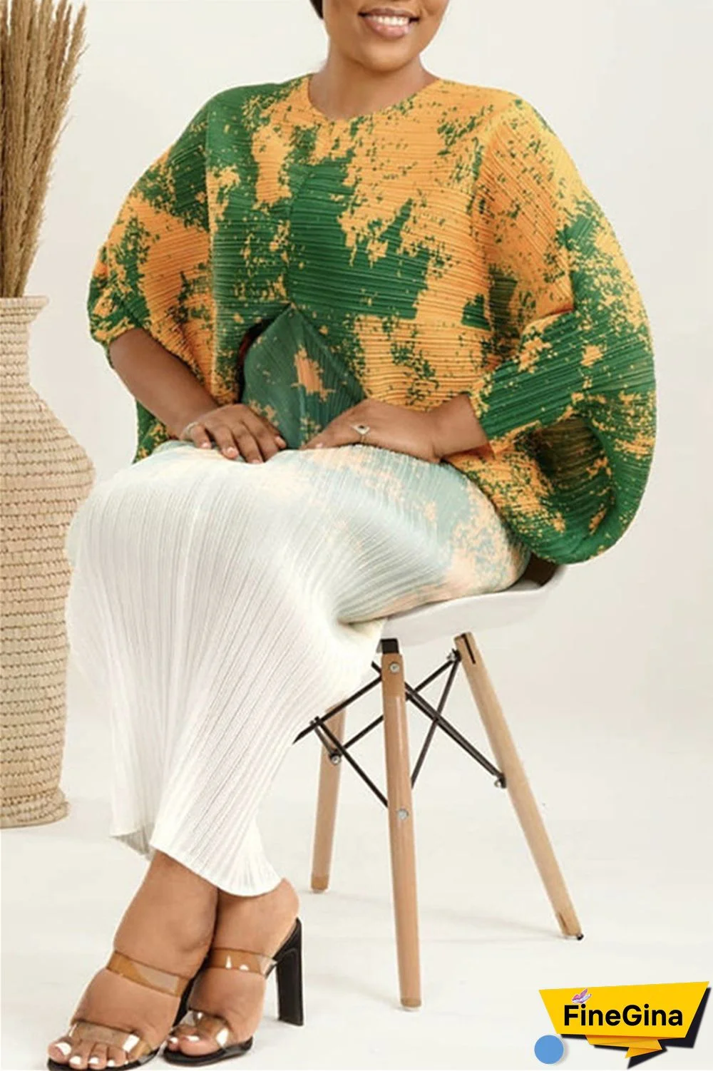 Pink Purple Casual Print Patchwork V Neck Pencil Skirt Plus Size Dresses