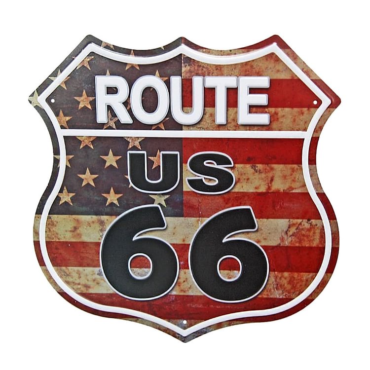 Open Road Brands Route 66 - Shield Shape Shield Vintage Tin Signs/Wooden Signs - 11.8x11.8in