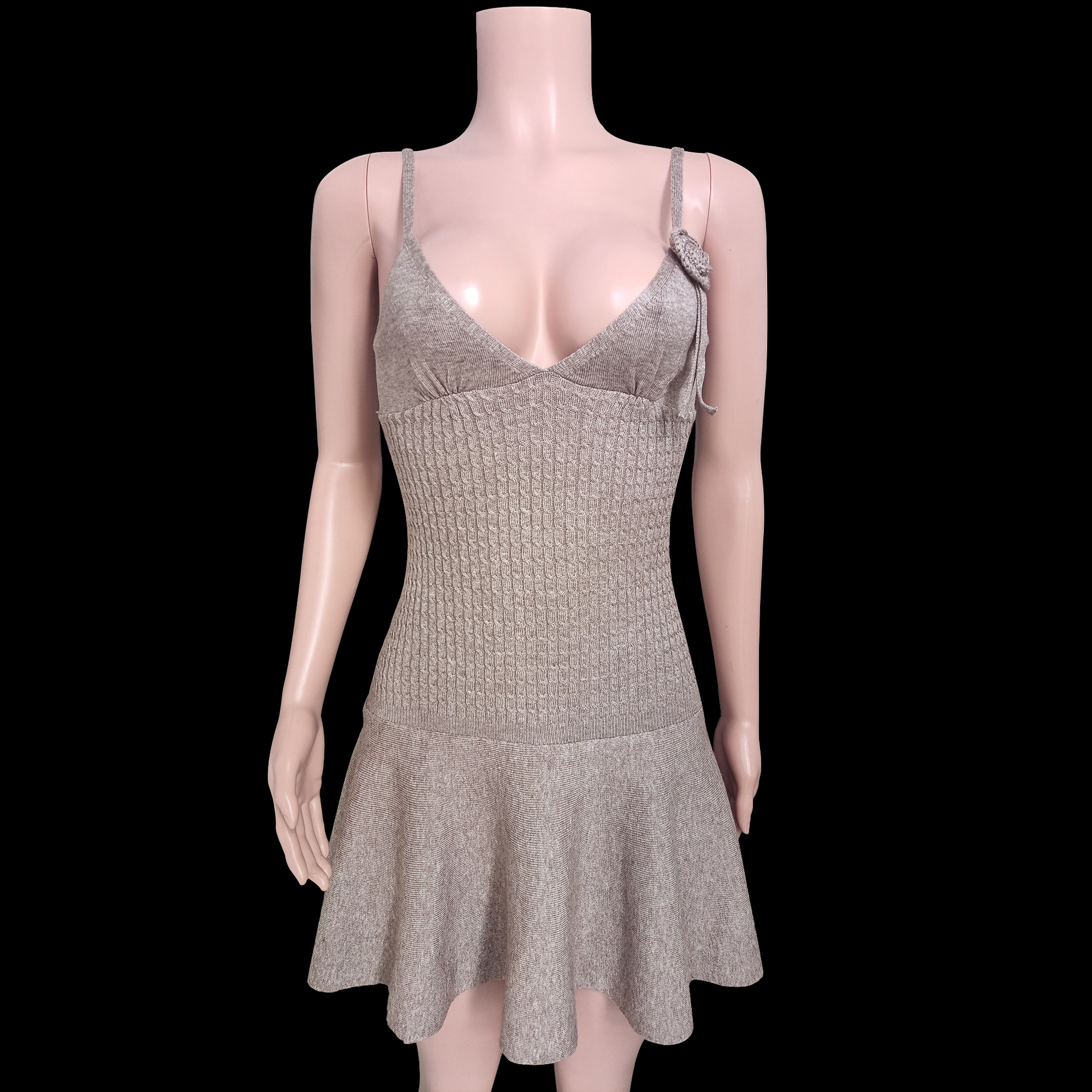 Ootddress Halter Floral Ribbed Knit Mini Dress For Women Folds Summer Sexy Sleeveless Dress Solid Y2K Female Slim Fit Party Dress