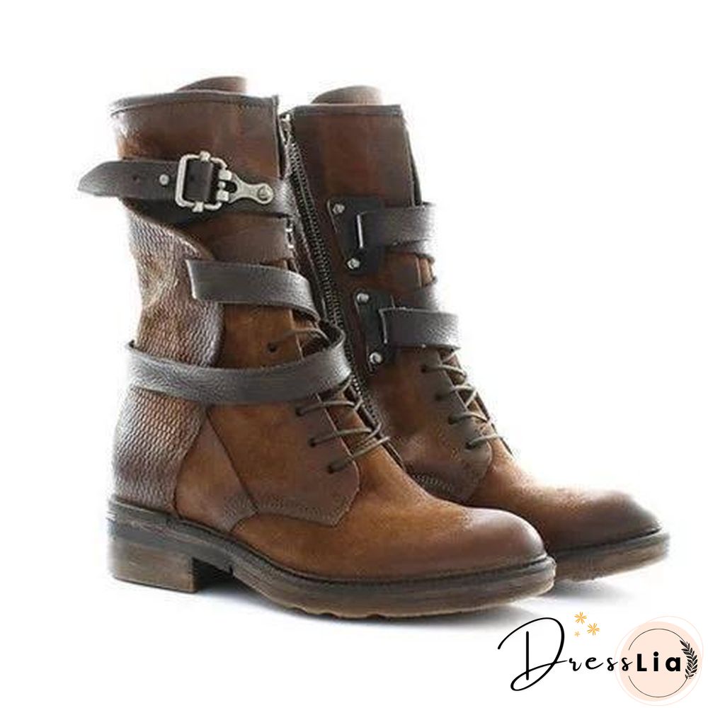 Women Retro Ankle Boots High-cut Martin Boots with Zipper