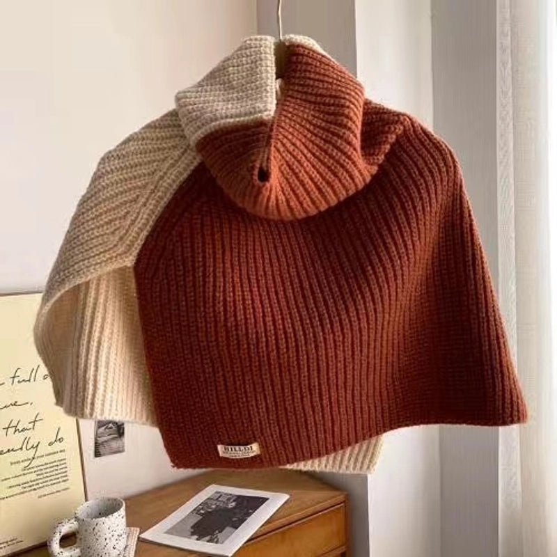 Korean Style High-grade Color Matching Turtleneck Collar Women’s Autumn And Winter Versatile Pullover Scarf New Cape Knitted Shawl
