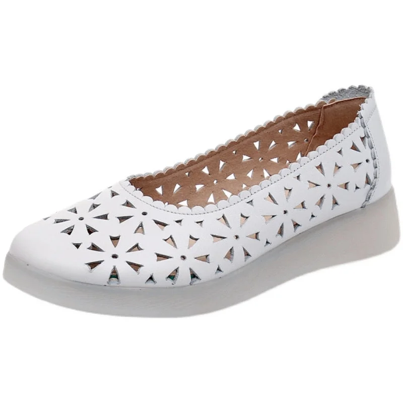 GKTINOO 2022 White Hollowed Moccasins For Women Genuine Leather Flats Breathable Loafers Shoes Women's Soft Casual Flat Shoes