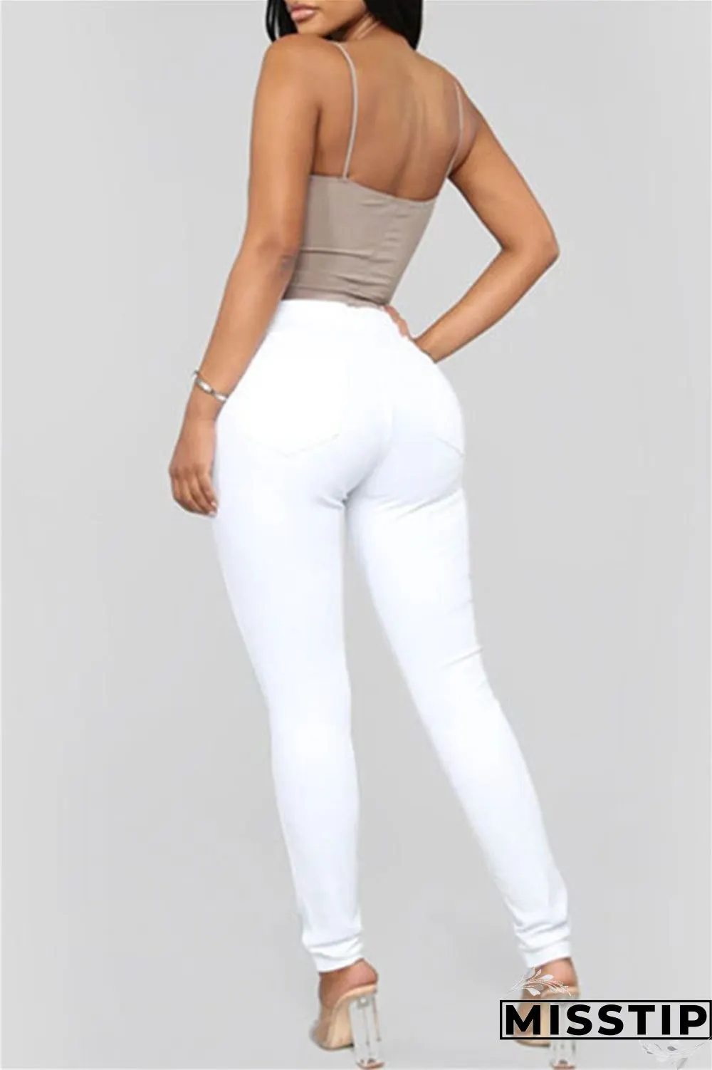 Deep Blue Fashion Casual Solid Basic High Waist Skinny Denim Jeans