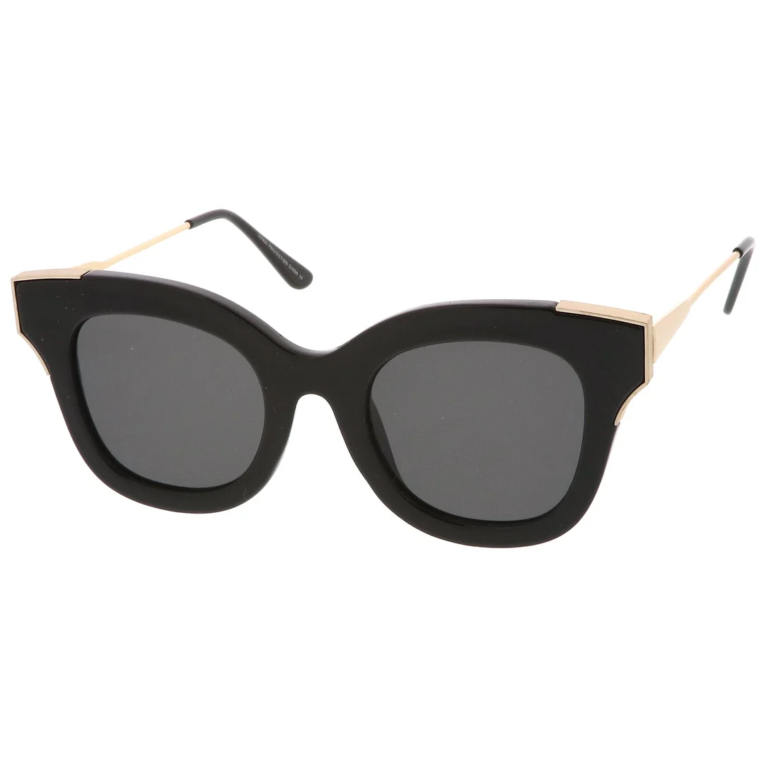 Oversize Thick Slim Temple Metal Trim Square Flat Lens Cat Eye glasses 48mm