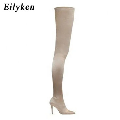 Eilyken 2022 Thigh High Boots Over The Knee Elastic Stretch Boots Women Botas Mujer Sexy Knee High Heels Sock Boots New