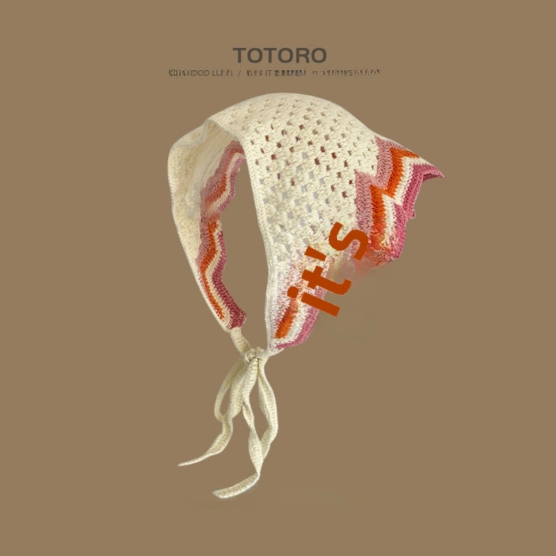 French Retro Turban Women’s Triangle Scarf Hair Belt Spring And Summer Travel Sweet Cute Handmade Crochet Artistic Style Baotou Hat