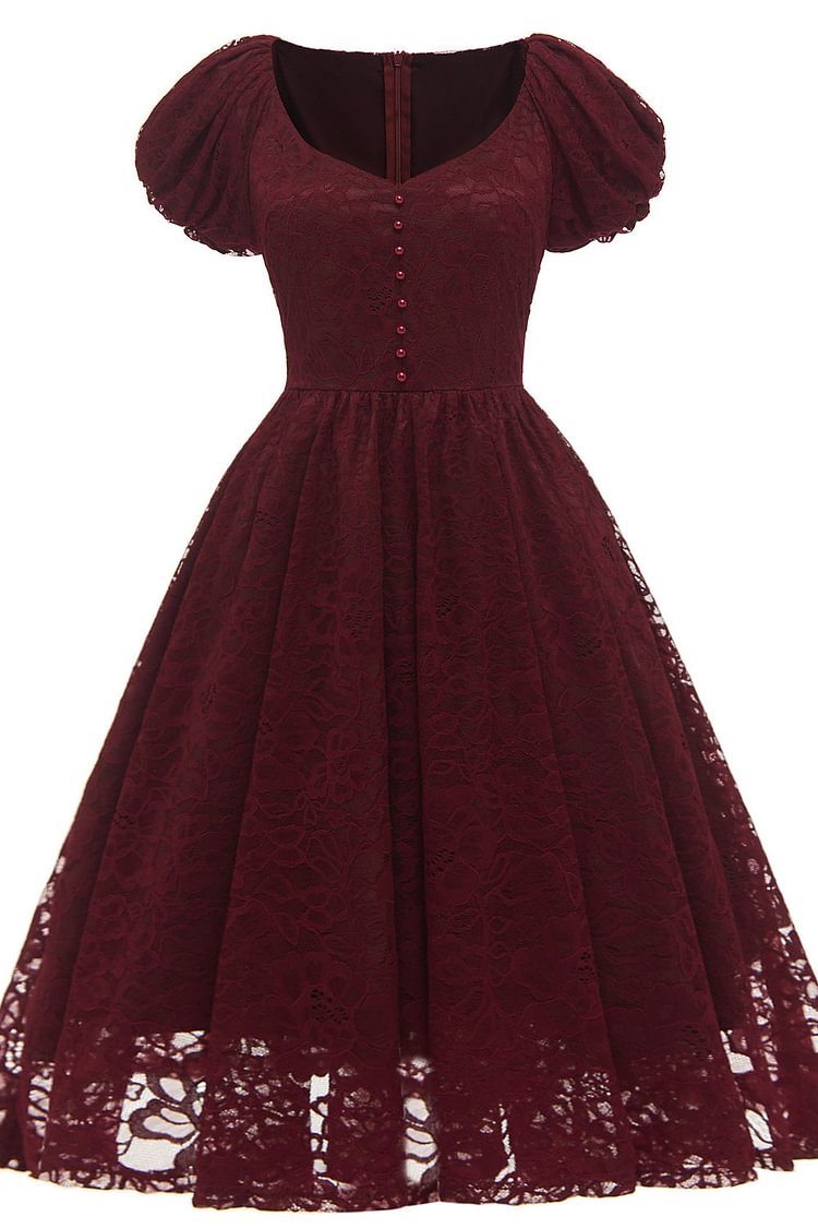 Burgundy Lace A-Line Party Homecoming Dresses - Chicaggo