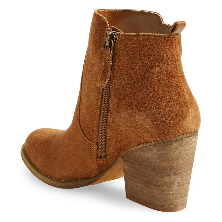 Tan Vintage Suede Block Heel Fall Booties Vdcoo