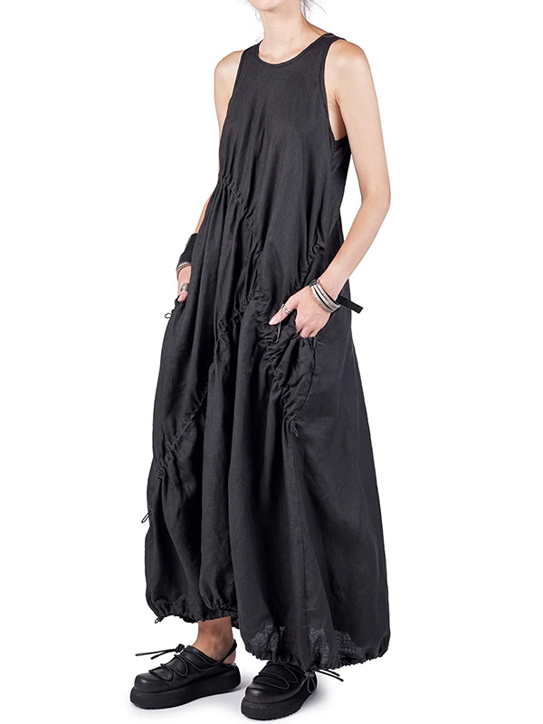 Loose Sleeveless Drawstring Hemline Side Pocket Maxi Dress