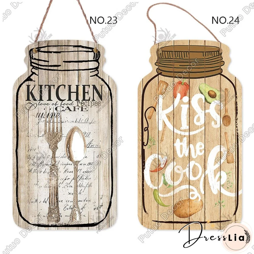 Putuo Decor-Kitchen Mason Jar Shape Plaque Wooden Signs for Rustic Kitchen Home Wall Decor（4.5"&times;8.3"）