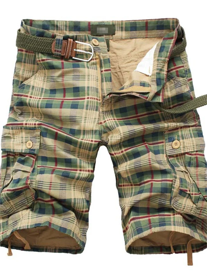 Men's Tactical Shorts Cargo Shorts Shorts Pocket Plaid Comfort Breathable Outdoor Daily Going out Fashion Casual Green Khaki